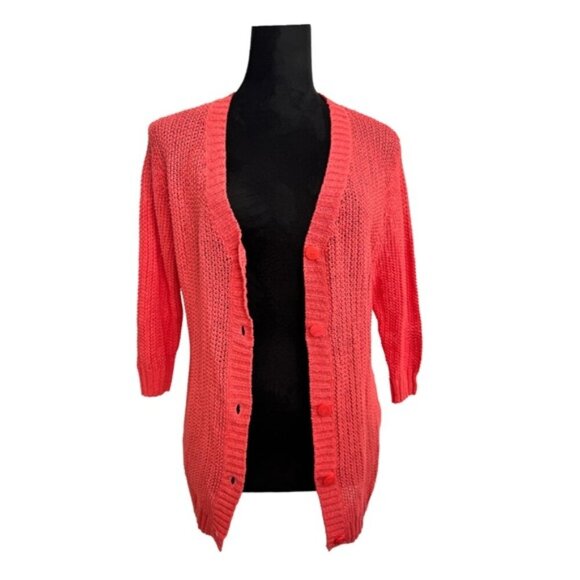 Kenneth Cole Linen Cotton Blend Cardigan Coral - Picture 1 of 9